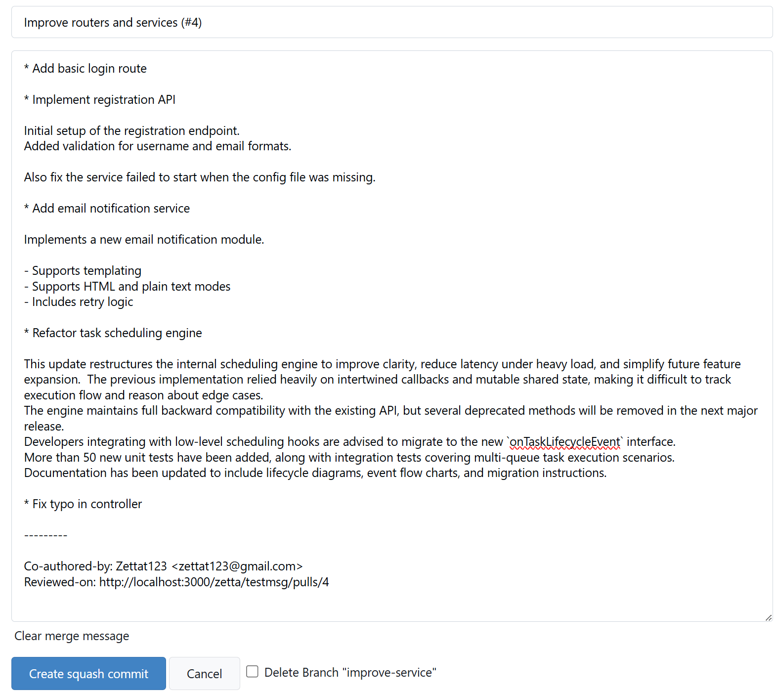 Squash merge message example