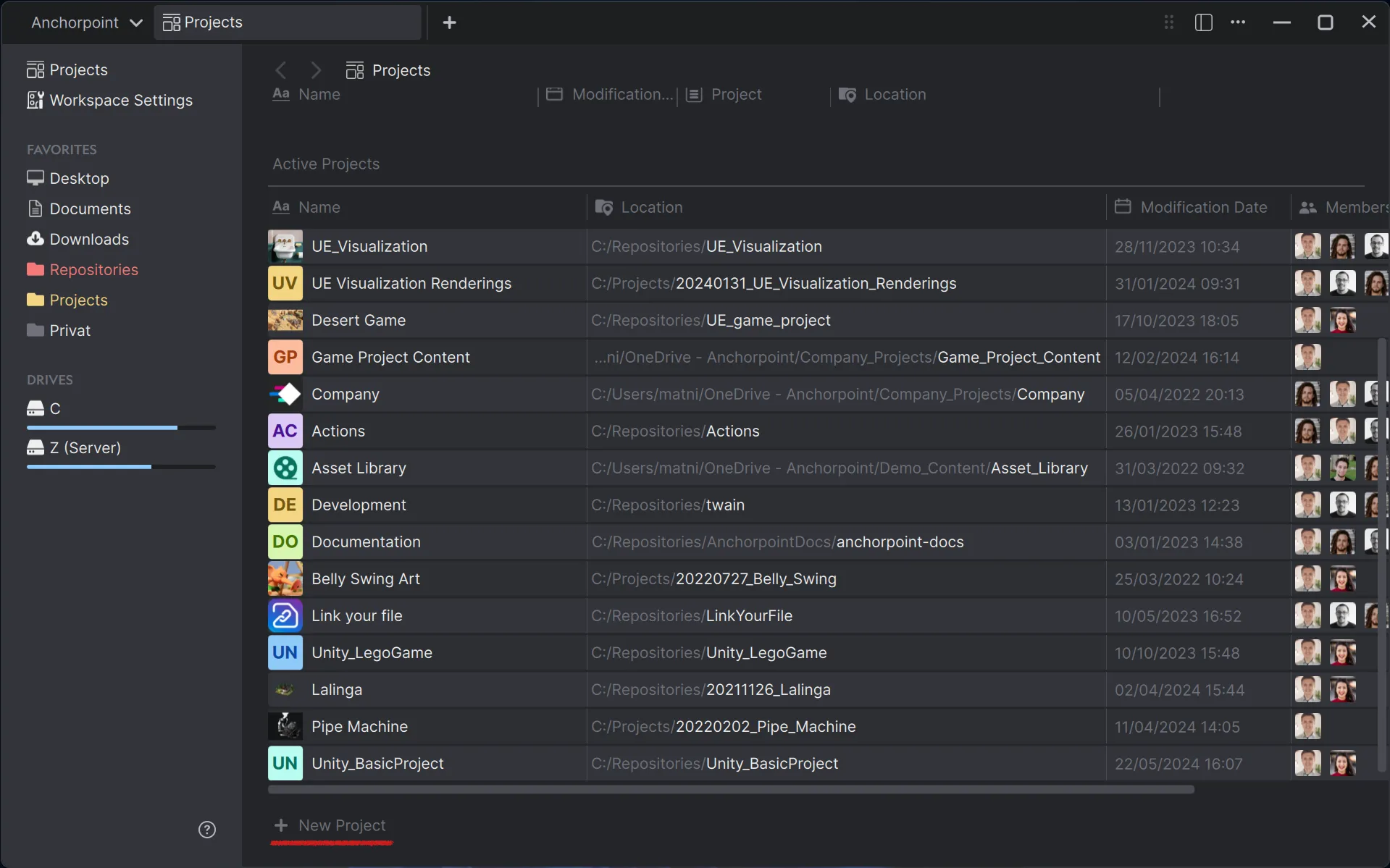 Scroll to the projects section and click on “New Project”