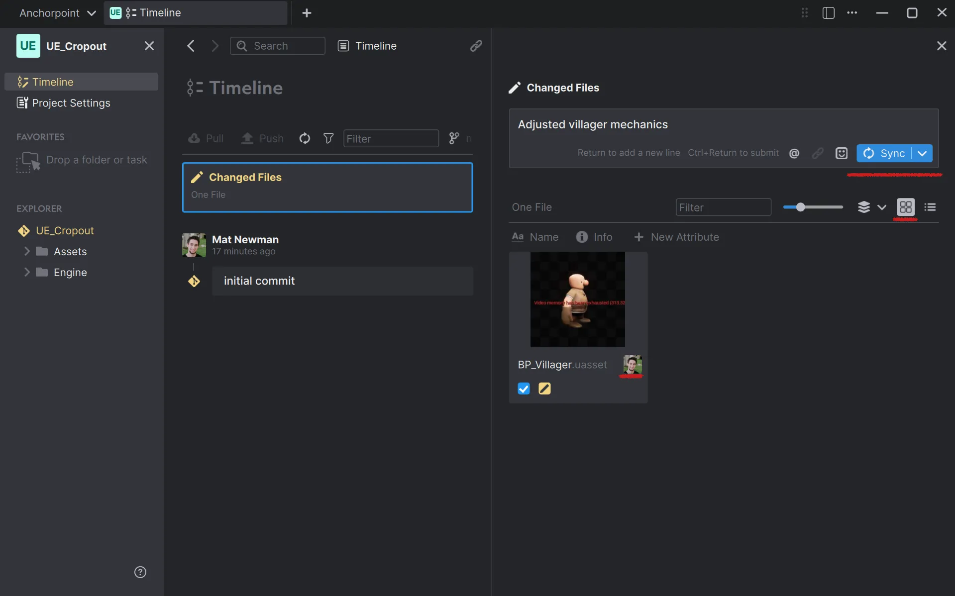 You will see that Anchorpoint has detected the file change. Changed files are automatically locked for other members.