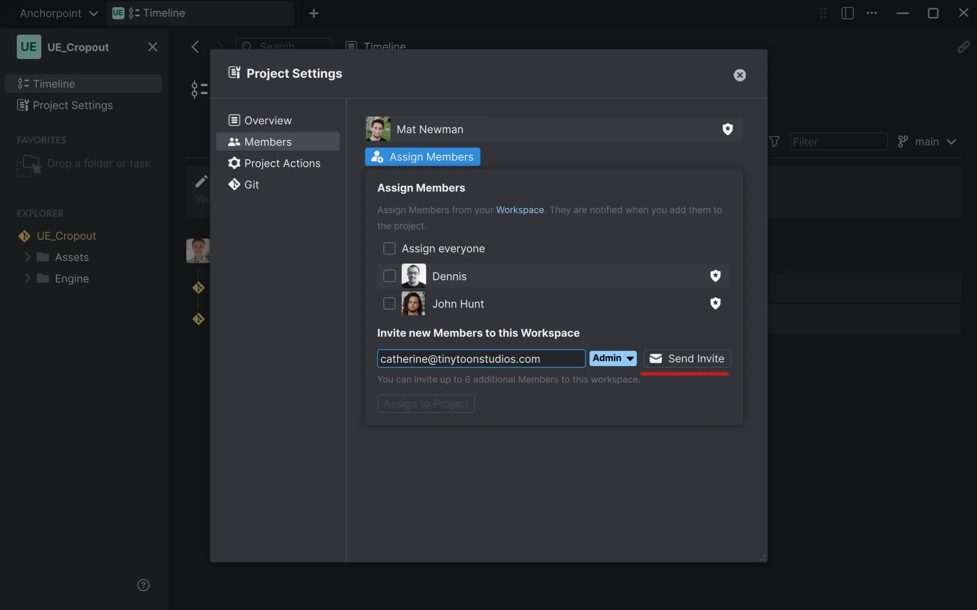 Click on Assign Members and add your user with the same email that you used in Gitea.