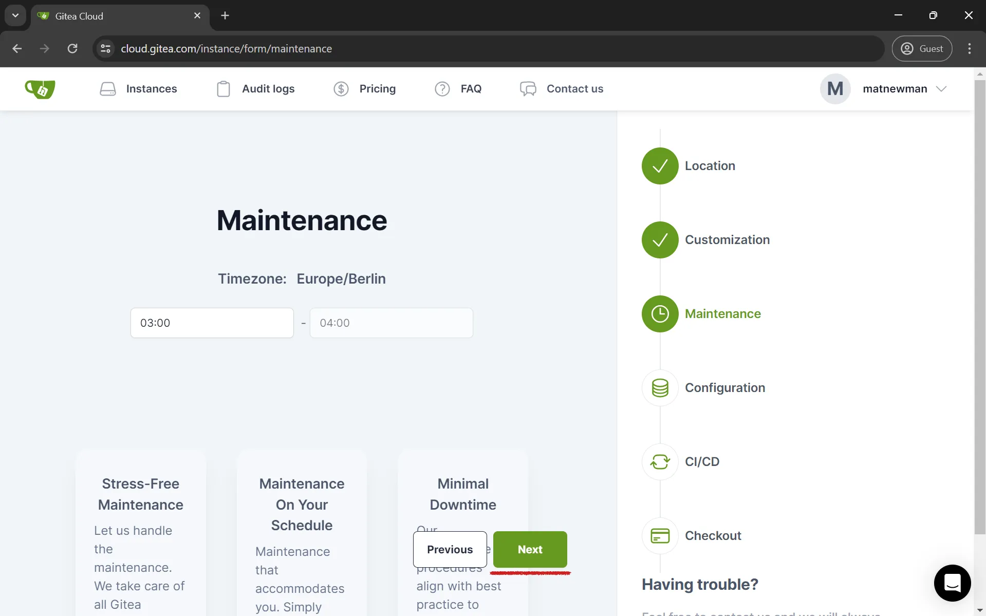 Normally, the default maintenance timeframe is fine. This is where the server may be unavailable for a short time due to updates. Pick something that is not during your working hours when a lot of pushes and pulls might happen.